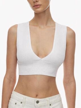 Aritzia White Ribbed Deep V Crop Tank